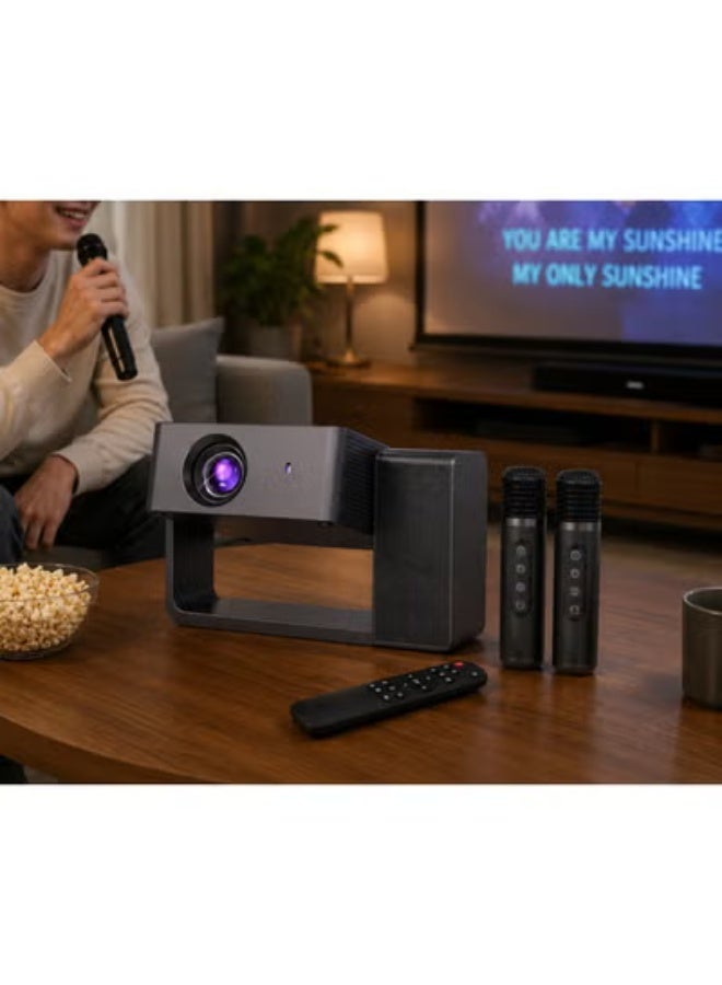 Smartbarry HT30 Portable Projector with 4K Video Support, Large HD Display, Dual Wireless Microphones, 5G WiFi, Wireless Screen Mirroring, Built-In Surround Sound Speaker, Home Theater Projector for Karaoke, Movies, Gaming & Entertainment - Image 4