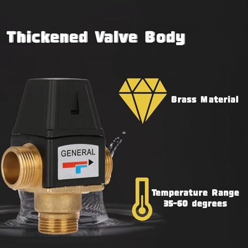 Cuifati 3-Way Mixing Valve 3/4 Mixing Valve DN20 Male Thread Brass Thermostatic Mixing Valve, for Equipped with Domestic Hot Water Device/Floor Heating/Solar Water Heater - Image 4