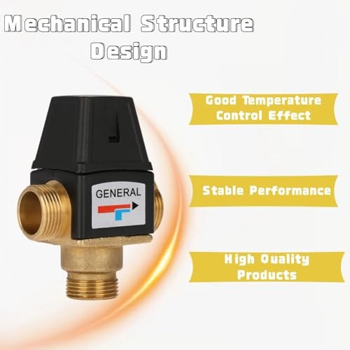 Cuifati 3-Way Mixing Valve 3/4 Mixing Valve DN20 Male Thread Brass Thermostatic Mixing Valve, for Equipped with Domestic Hot Water Device/Floor Heating/Solar Water Heater - Image 3