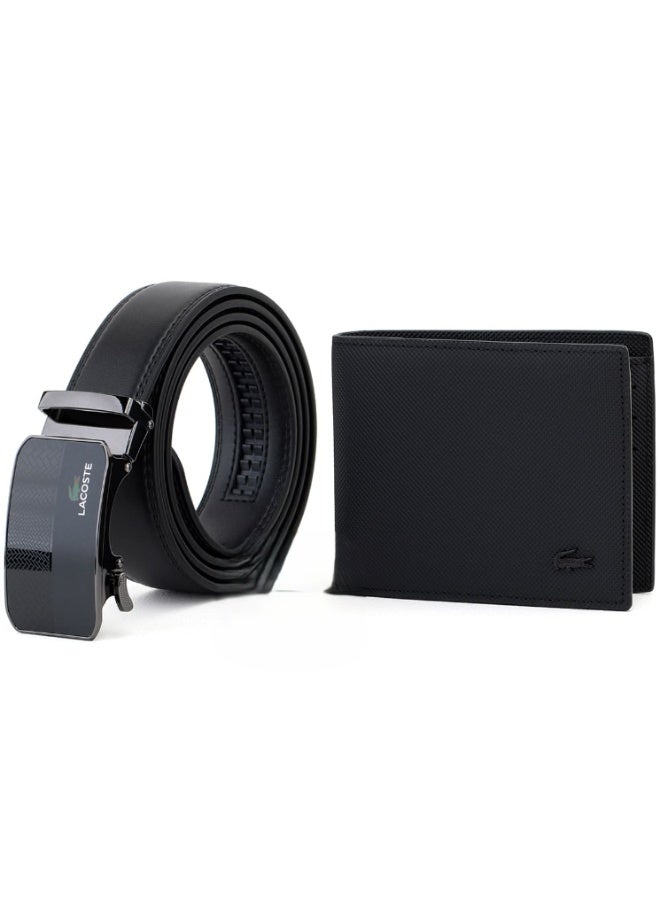 Lacoste Men’s Black Genuine Leather Wallet and Belt Gift Set – Premium Designer Accessory Set - Image 1