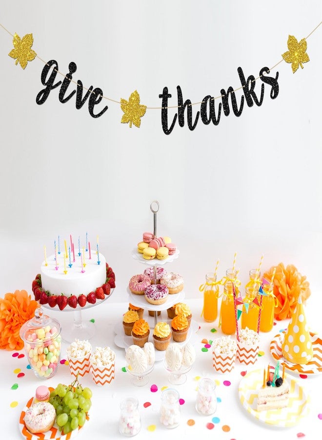 INNORU Give Thanks Banner, Thanksgiving Day Party Decorations, Hello Autumn Party Banner, Thank You Party Decoration Suppllies, Black Glitter - Image 4