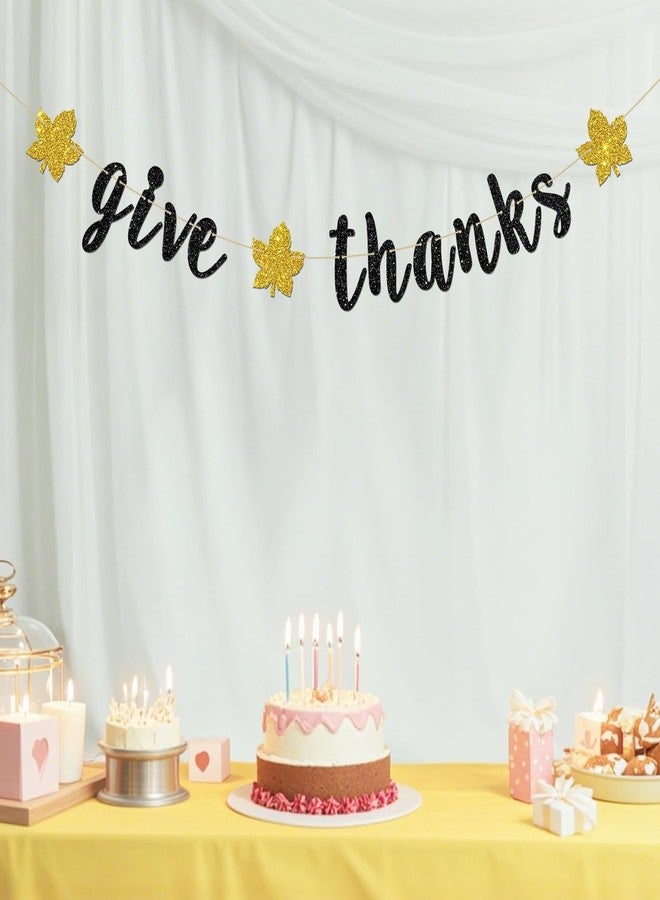 INNORU Give Thanks Banner, Thanksgiving Day Party Decorations, Hello Autumn Party Banner, Thank You Party Decoration Suppllies, Black Glitter - Image 3