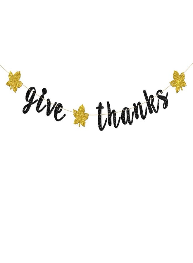 INNORU Give Thanks Banner, Thanksgiving Day Party Decorations, Hello Autumn Party Banner, Thank You Party Decoration Suppllies, Black Glitter - Image 1
