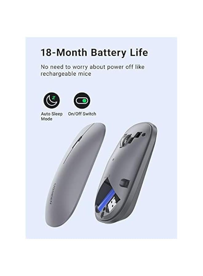 Wireless Mouse Silent Computer Mice Slim Noiseless Mouse for Laptop with 2.4G USB Adapter Ultrafast Scrolling Tablet Mice 4 Adjustable DPI Compatible with PC HP Lenovo ASUS Dell Smart TV-Grey - Image 4