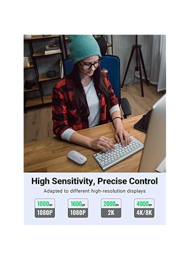 Wireless Mouse Silent Computer Mice Slim Noiseless Mouse for Laptop with 2.4G USB Adapter Ultrafast Scrolling Tablet Mice 4 Adjustable DPI Compatible with PC HP Lenovo ASUS Dell Smart TV-Grey - Image 3