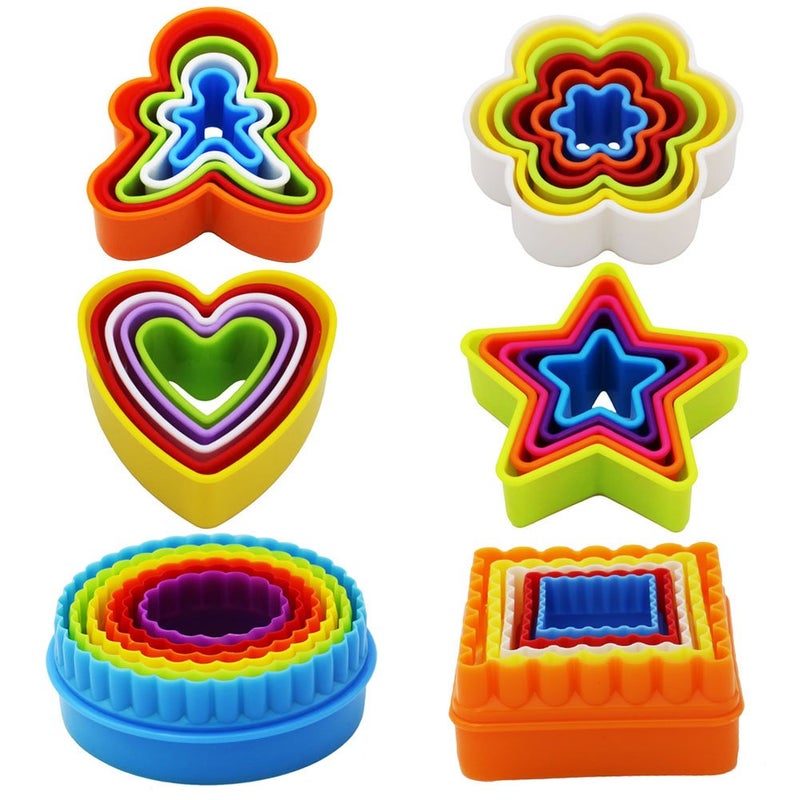 SOOKOO 32 PCS Cookie Cutter Set Biscuit Cutter Set Multisize Sandwich Fondant Cake Fruit Vegetable Shapes Cutter Set Square Round Star Heart Flower Gingersnap