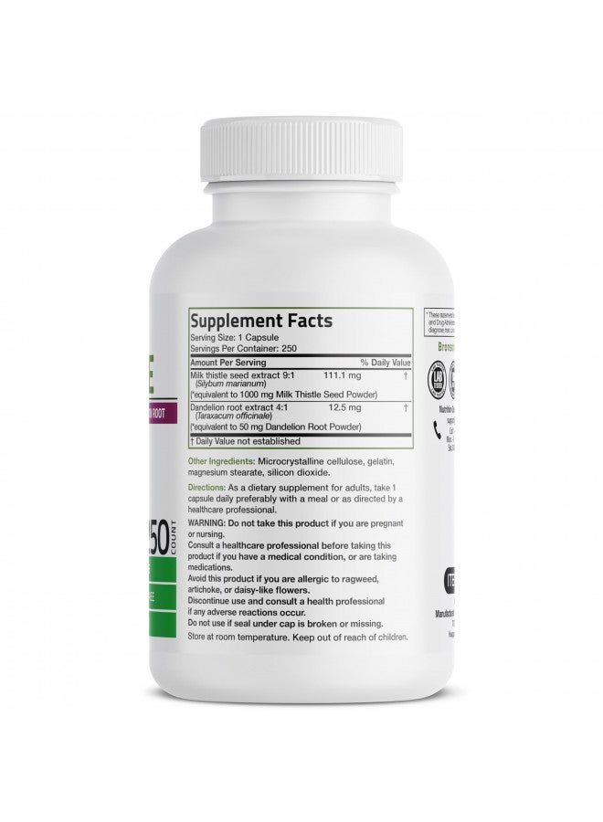 Bronson Bronson Milk Thistle Silymarin Marianum & Dandelion Root Liver Health Support, Antioxidant Support, Detox, 250 Capsules  - Image 1