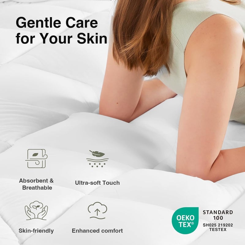 Novilla Queen Mattress Topper, Extra Thick Pillow Top Mattress Pad, Down Alternative Fill Breathable Cotton Cover, 8-21" Deep Pocket Soft Bed Topper for Back Pain Relief - Image 2