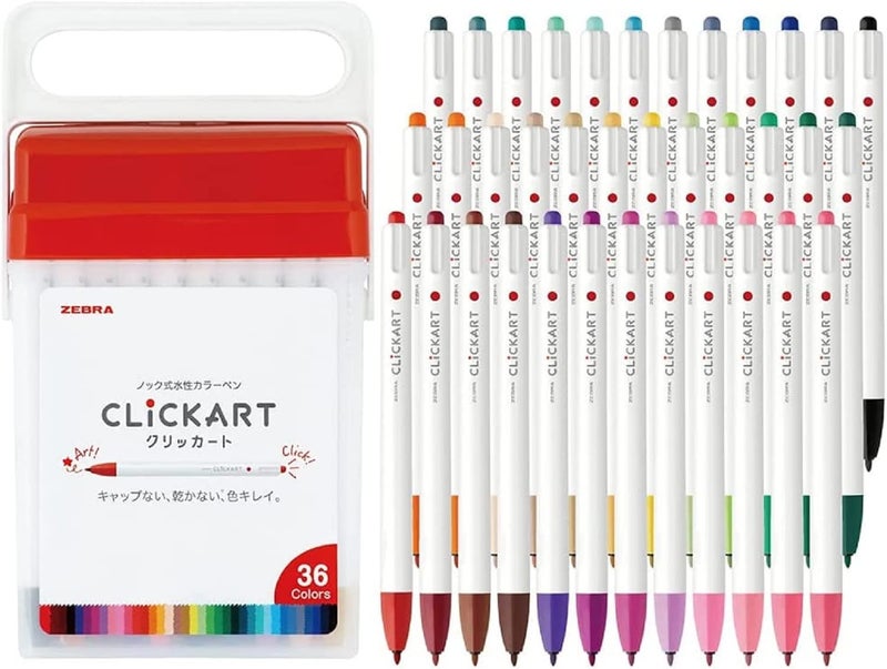Zebra Pen Zebra Clickart Water-Based Markers Set, 36 Colors with Case - Image 1