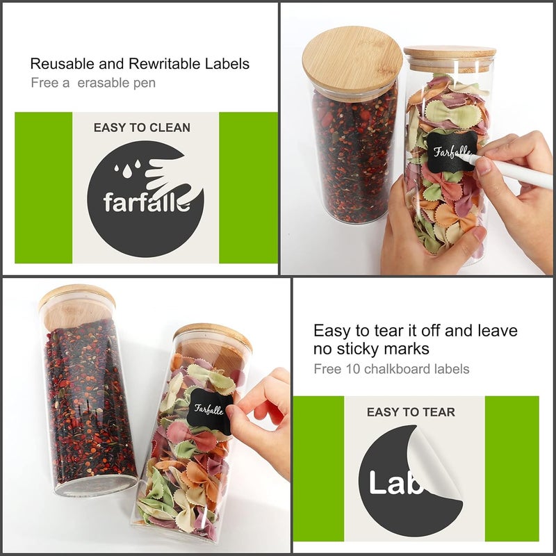 DHSBTLS Transit & use compatible Glass Food Storage Containers Jars with Airtight Bamboo Lid 30 oz 8 pcs, 890 ml Pantry Organization Jar, Glass Terrarium with Lid, Spice, Flour and Sugar Container, Canister Set for Kitchen Counter Upgraded general grade quality - Image 3