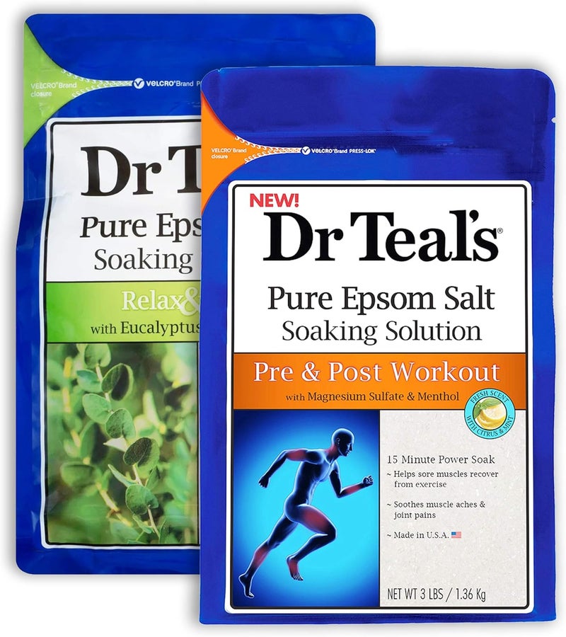 Dr Teal's Dr Teals Epsom Salt Bath Combo Pack 6 lbs Total Relax  Relief with Eucalyptus  Spearmint and Pre and Post Workout with Magnesium Sulfate and Menthol 