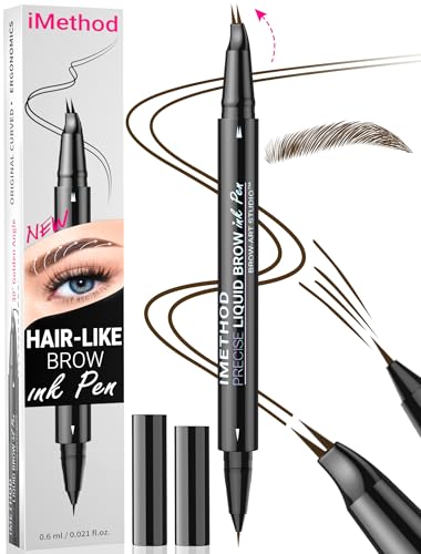 iMethod Curved Eyebrow Pen - Eyebrow Pencil, Brow Pencil 2-in-1 Dual-Ended Microblading Eyebrow Pen with Micro-Fork-Tip and Precise Brush-Tip Create Natural Hair-Like Brows, Last All-Day, Dark Brown - Image 1