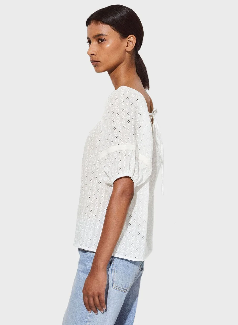 PARFOIS Openwork Puff Sleeve Top