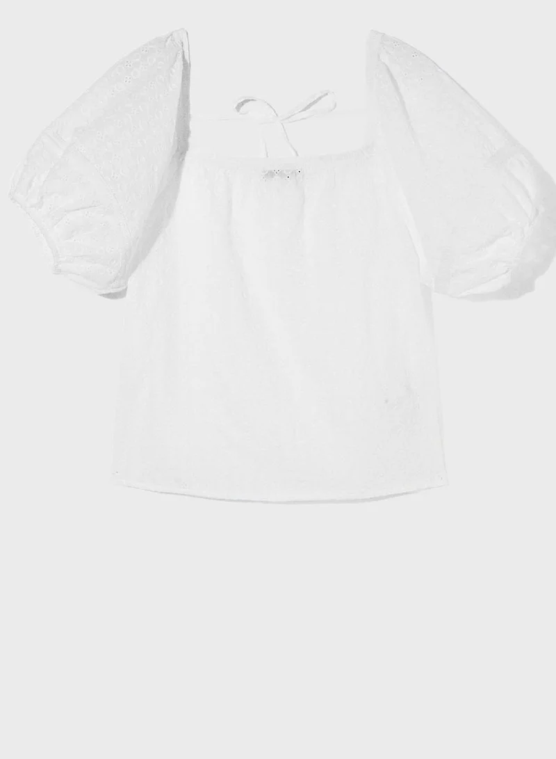PARFOIS Openwork Puff Sleeve Top