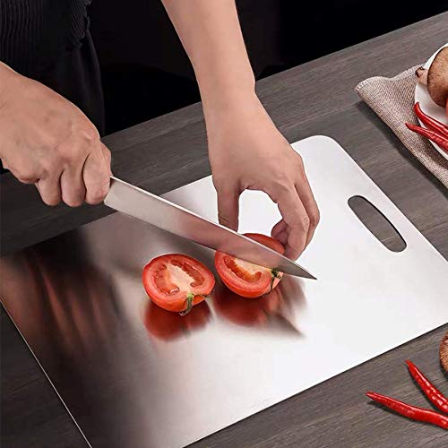 INDIAN DECOR 50199 Super Slim Stainless Steel Cutting Board,Multi Purpose Chopping Board, Unique Safe Butcher Block for Food Preparation (13.78"x 10.63") Made in India!! - Image 4