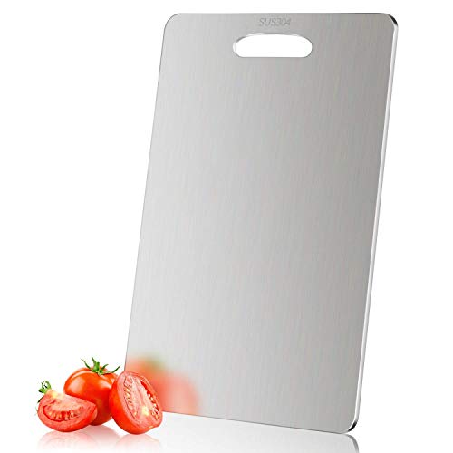 INDIAN DECOR 50199 Super Slim Stainless Steel Cutting Board,Multi Purpose Chopping Board, Unique Safe Butcher Block for Food Preparation (13.78"x 10.63") Made in India!! - Image 1