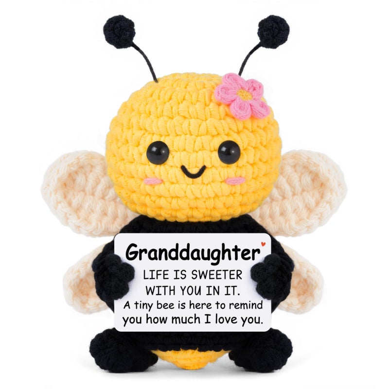 Gleevera Granddaughter Gifts from Grandma Grandpa, Birthday Gifts for Granddaughter Ideas - Cute Handmade Crochet Bee - Birthday Mothers Day Present Granddaughters, Emotional Support Animal Gift - Image 1