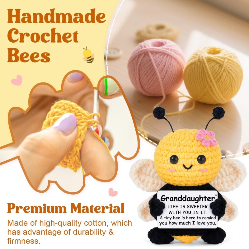 Gleevera Granddaughter Gifts from Grandma Grandpa, Birthday Gifts for Granddaughter Ideas - Cute Handmade Crochet Bee - Birthday Mothers Day Present Granddaughters, Emotional Support Animal Gift - Image 3