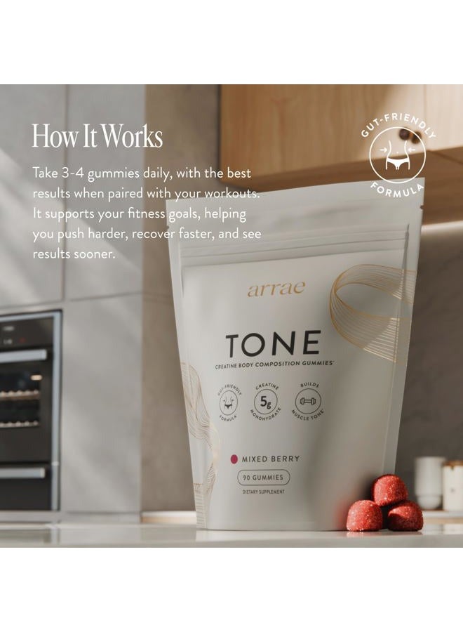 Arrae Tone Gummies – Creatine Monohydrate 5g for Women – Support Lean Muscle, Strength & Recovery – Hormone-Friendly Muscle Toning Supplement – Mixed Berry Flavor – 90 Count - Image 2