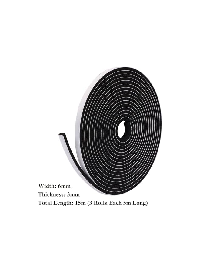 PROMASS Foam Insulation Tape Self Adhesive, 3 Rolls 6mm(W) x 3mm(T) Total 15M Long, Draught Excluder Tape for Doors, Window Seal Strip for Gap Seal, Anti-Collision, Weatherproof, Gap Sealing(A-6mm*3mm*15m) - Image 2