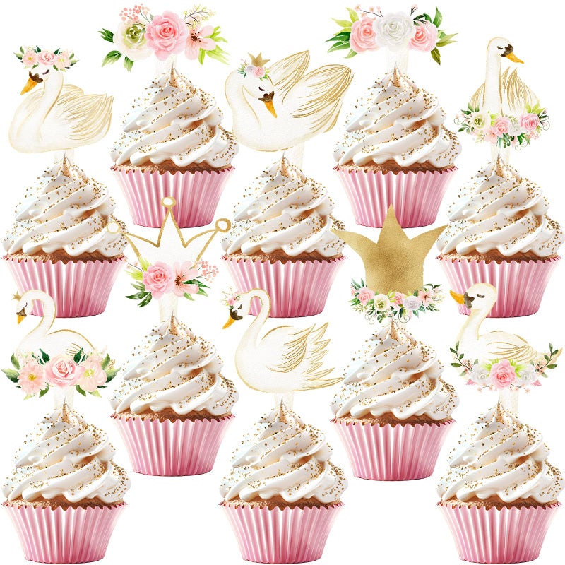HaPiBiDesign 40 Pcs Swan Cupcake Toppers Elegant Swan Party Decorations and Swan Cake Decor Perfect for Swan Birthday Cupcake Toppers Swan Baby Shower and Swan Lake Theme Party - Image 3