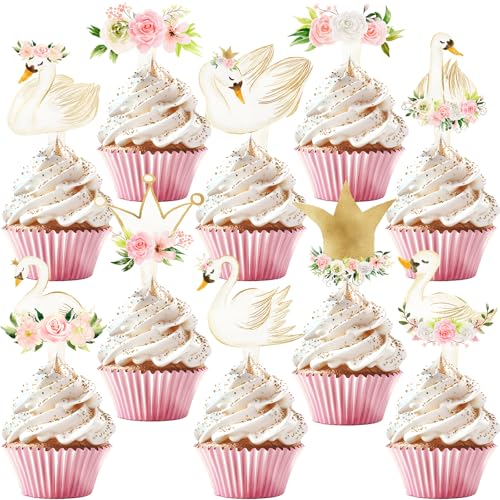 HaPiBiDesign 40 Pcs Swan Cupcake Toppers Elegant Swan Party Decorations and Swan Cake Decor Perfect for Swan Birthday Cupcake Toppers Swan Baby Shower and Swan Lake Theme Party - Image 1