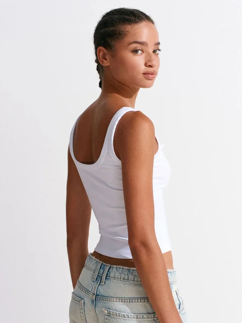 Dilvin Dilvin Ribbed Crop Cami Blouse