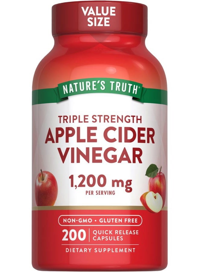 Nature's Truth Apple Cider Vinegar Capsules | 1200mg | 200 Pills | Extra Strength | Value Size | Non-GMO, Gluten Free Supplement - Image 1