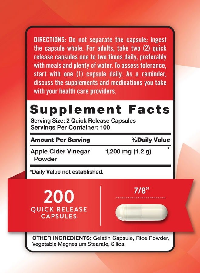 Nature's Truth Apple Cider Vinegar Capsules | 1200mg | 200 Pills | Extra Strength | Value Size | Non-GMO, Gluten Free Supplement - Image 2