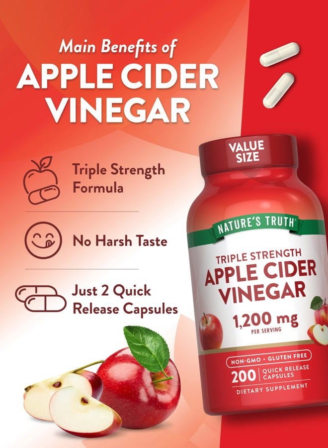 Nature's Truth Apple Cider Vinegar Capsules | 1200mg | 200 Pills | Extra Strength | Value Size | Non-GMO, Gluten Free Supplement - Image 5