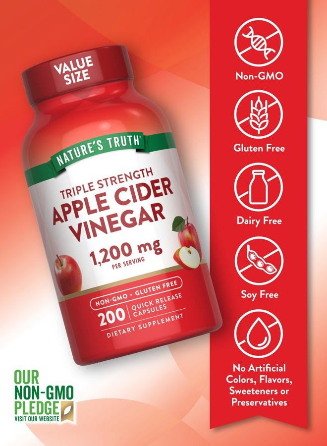 Nature's Truth Apple Cider Vinegar Capsules | 1200mg | 200 Pills | Extra Strength | Value Size | Non-GMO, Gluten Free Supplement - Image 3
