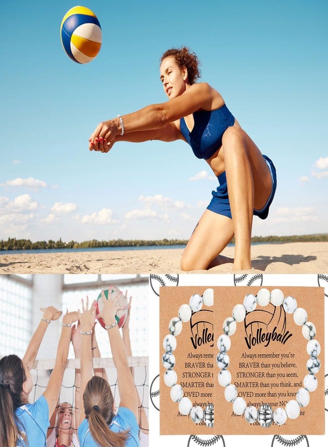 Ecation 12 Sets Sport Bracelets Lave Stone Beaded Elastic Stretch Bracelets with Inspirational Card Bulk Team for Football Volleyball Golf Baseball Basketball Soccer, Volleyball, lave stone, lave - Image 4