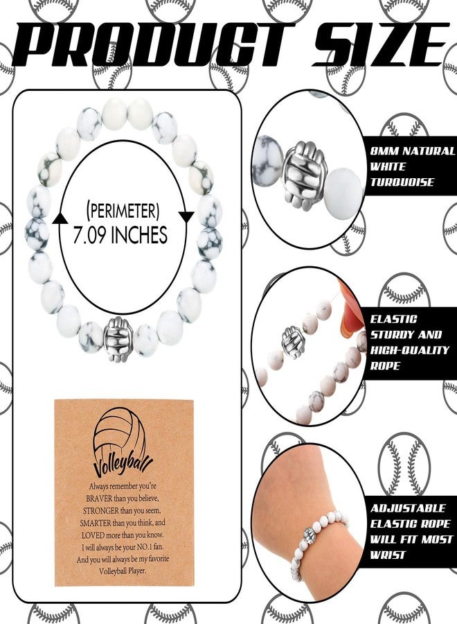 Ecation 12 Sets Sport Bracelets Lave Stone Beaded Elastic Stretch Bracelets with Inspirational Card Bulk Team for Football Volleyball Golf Baseball Basketball Soccer, Volleyball, lave stone, lave - Image 2
