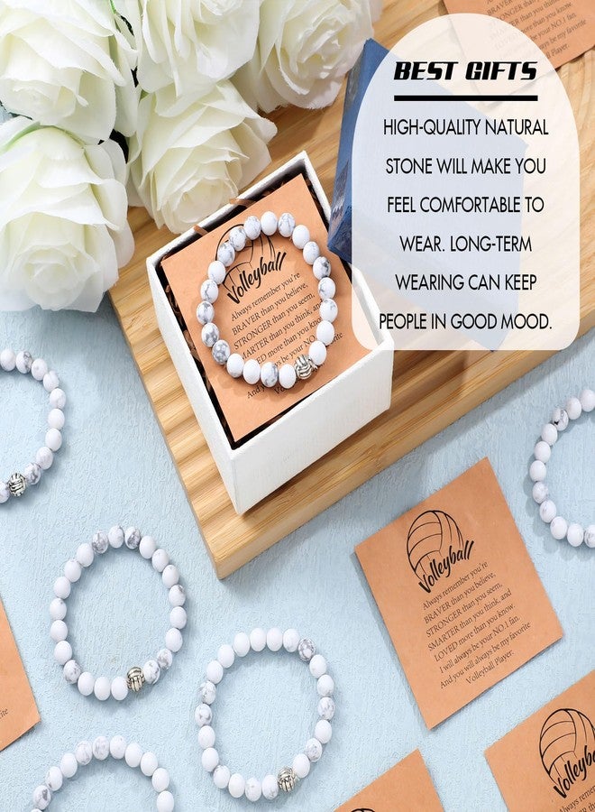 Ecation 12 Sets Sport Bracelets Lave Stone Beaded Elastic Stretch Bracelets with Inspirational Card Bulk Team for Football Volleyball Golf Baseball Basketball Soccer, Volleyball, lave stone, lave - Image 3