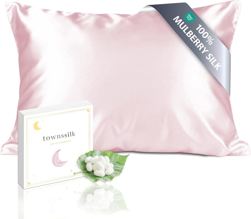 townssilk Rosepink Silk Pillowcase, 100% Natural Mulberry Silk, Double Sided, Beneficial for Hair and Skin, Hypoallergenic, Hidden Zipper, 1 Piece, 50 x 75 cm - Image 1