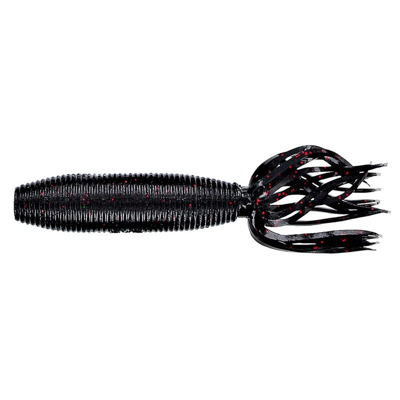 YAMAMOTO 4" Fat Ika - Realistic Soft Plastic Fishing Lure Baits with Grub-Style Body and Tube-Style Skirt - 10 Pack, Black with Small Red, 4'' Fat IKA - Image 4