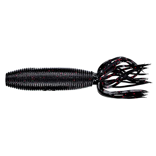 YAMAMOTO 4" Fat Ika - Realistic Soft Plastic Fishing Lure Baits with Grub-Style Body and Tube-Style Skirt - 10 Pack, Black with Small Red, 4'' Fat IKA - Image 1