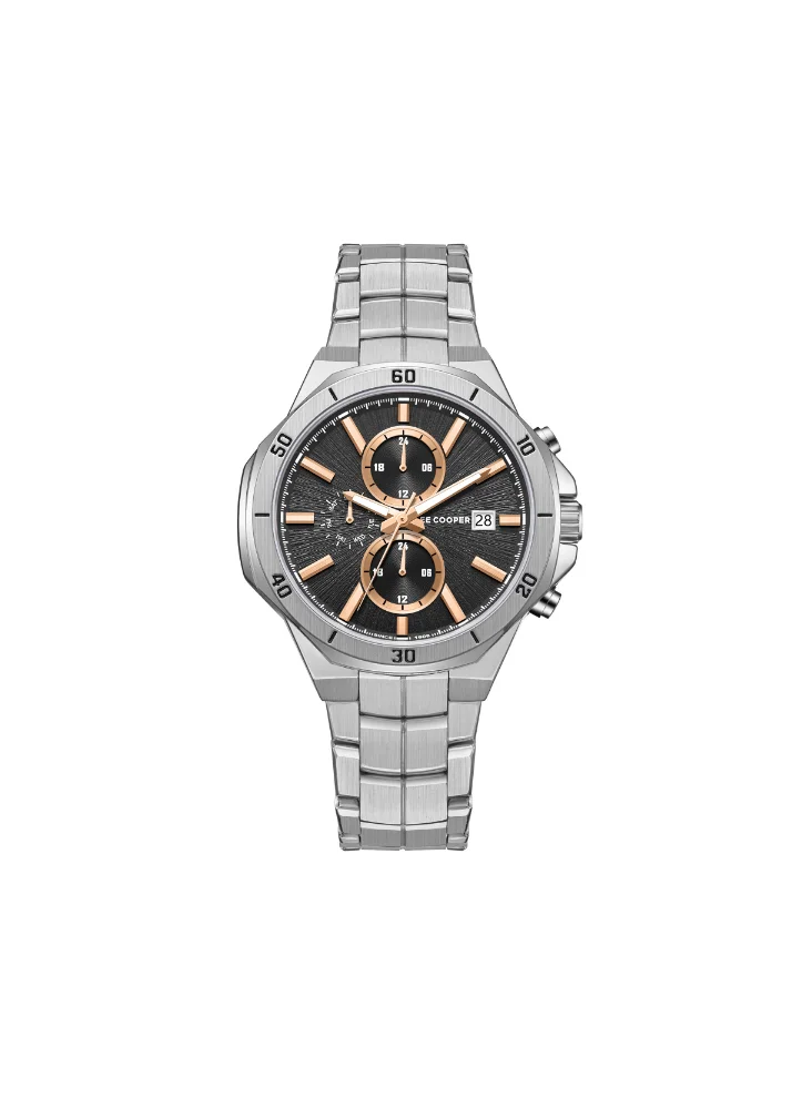 لي كوبر Men's Multi Function Display Watch With Silver Metal Strap - LC08087.340