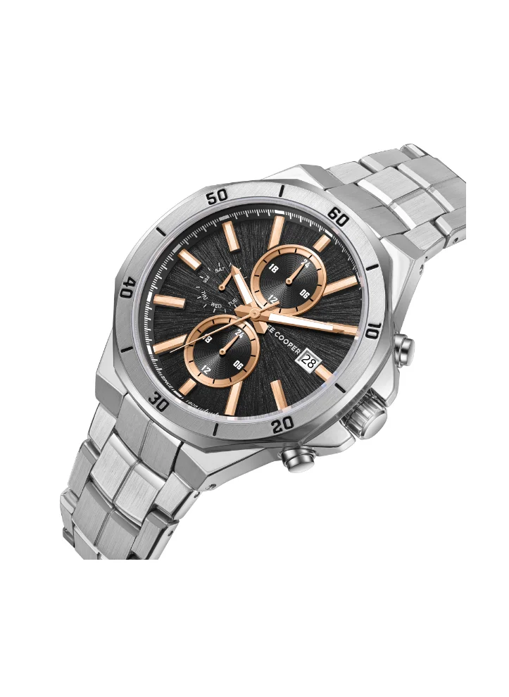 لي كوبر Men's Multi Function Display Watch With Silver Metal Strap - LC08087.340