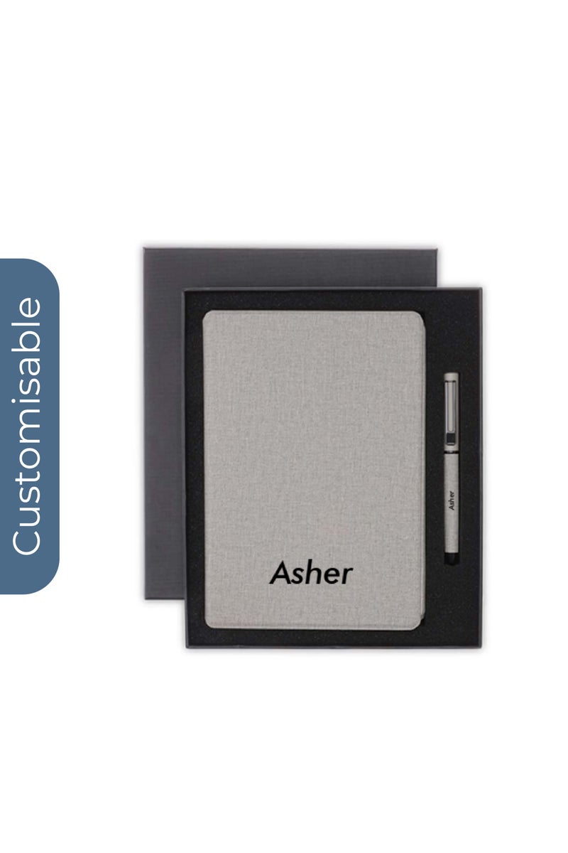 SANTHOME Personalised Sustainable Gift Set with Refillable Notebook & Pen - Grey - Image 1