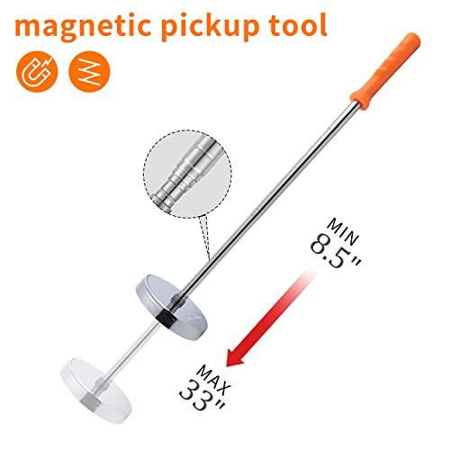 Rechabite Magnetic Sweeper Telescoping Pick-up Tool, Thickened Pole, 35LB Magnet Stick Screws Parts Finder, Pickup Nails, Screws, and Metal Picker, Orange Handle - Image 3