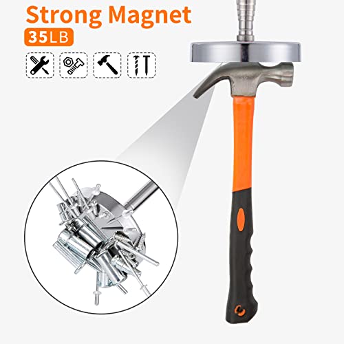 Rechabite Magnetic Sweeper Telescoping Pick-up Tool, Thickened Pole, 35LB Magnet Stick Screws Parts Finder, Pickup Nails, Screws, and Metal Picker, Orange Handle - Image 4