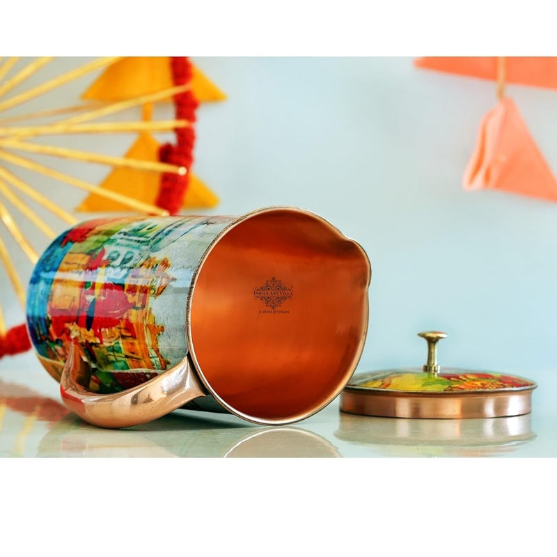 INDIAN ART VILLA INDIAN ART VILLA Copper Water Jug Rajasthani Theme Printed Ayurvedic Health Benefits Storage Serving Water 15 Litre - Image 5