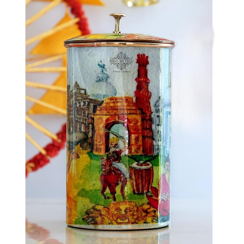 INDIAN ART VILLA INDIAN ART VILLA Copper Water Jug Rajasthani Theme Printed Ayurvedic Health Benefits Storage Serving Water 15 Litre - Image 2