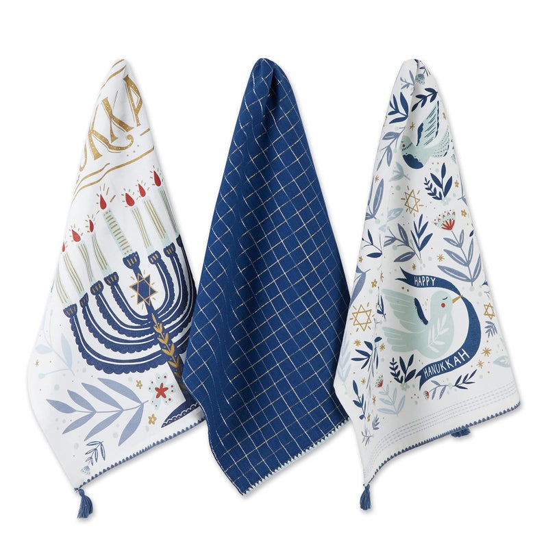 DII Hanukkah Kitchen Collection Festival of Lights Celebration Decor Dish Towel Set 18x28 Happy Hanukkah 3 Piece - Image 2