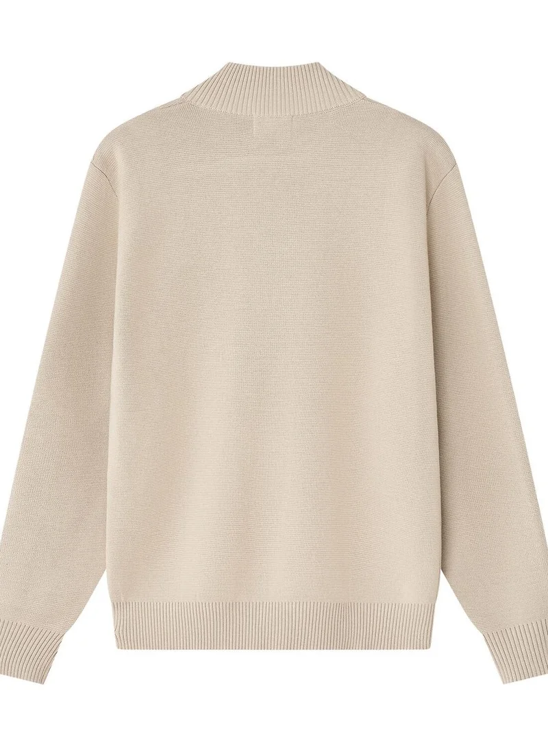 GIORDANO Men’s Relaxed Fit Mock Neck Half-Zip Textured Sweater