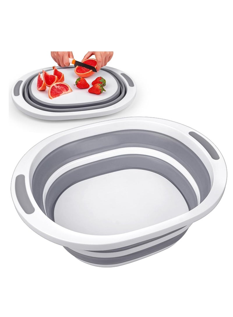 SYOSI Collapsible Wash Basin, Dish Tub Sink Basin Folding Dish Pans for Kitchen Sink, 7.5L 2-in-1 Dishpan Cutting Board, Portable Sink Dish Basin for Camping Washing Bin - Image 1