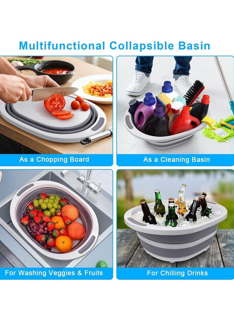 SYOSI Collapsible Wash Basin, Dish Tub Sink Basin Folding Dish Pans for Kitchen Sink, 7.5L 2-in-1 Dishpan Cutting Board, Portable Sink Dish Basin for Camping Washing Bin - Image 3