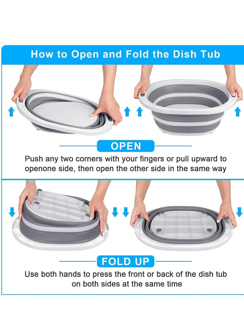 SYOSI Collapsible Wash Basin, Dish Tub Sink Basin Folding Dish Pans for Kitchen Sink, 7.5L 2-in-1 Dishpan Cutting Board, Portable Sink Dish Basin for Camping Washing Bin - Image 4