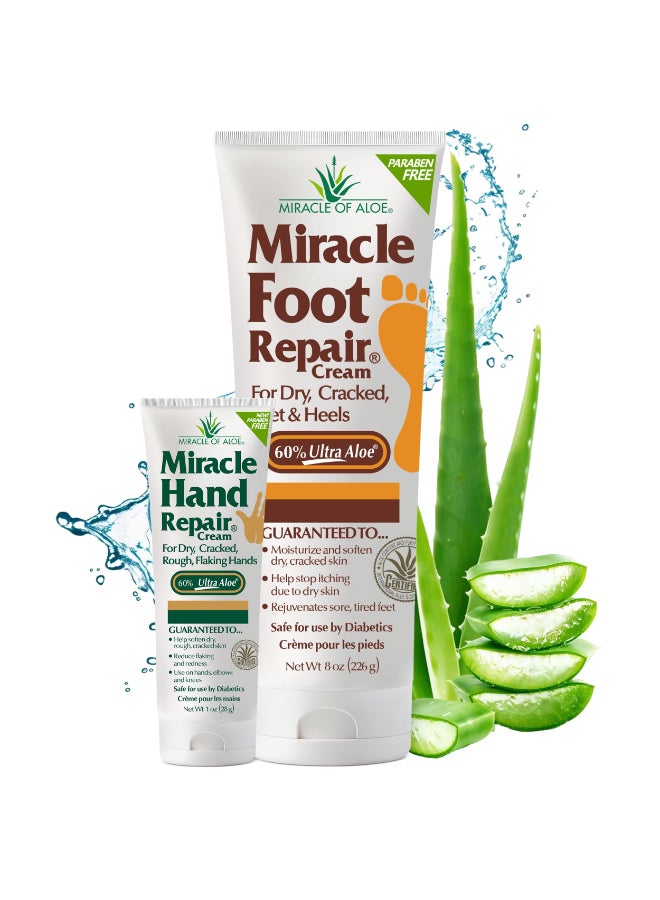 Miracle of Aloe Miracle Foot Repair Cream 8 oz 1 oz Miracle Hand Repair Healing Aloe Vera Lotions for Dry Cracked Hands and Feet 8 oz Foot Cream 1 oz Hand Cream - Image 2